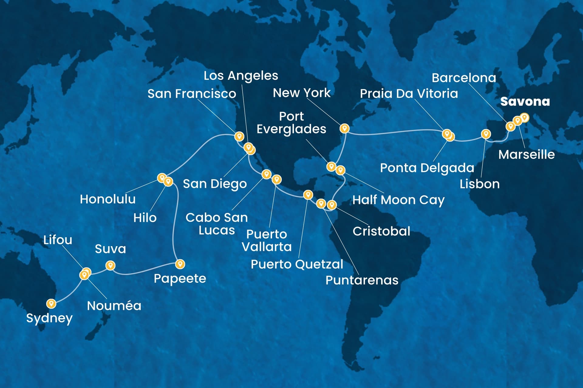 65 nights Extraordinary cruise on Costa Deliziosa
from ๐ฎ๐น Savona to ๐ฆ๐บ Sydney