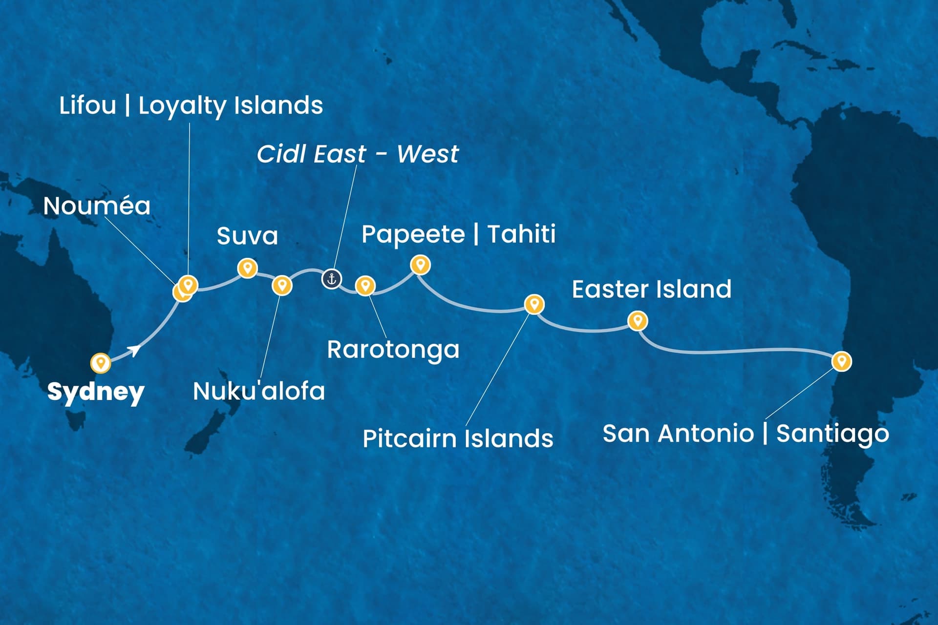 26 nights Extraordinary cruise on Costa Serena
from ๐ฆ๐บ Sydney to ๐จ๐ฑ San Antonio