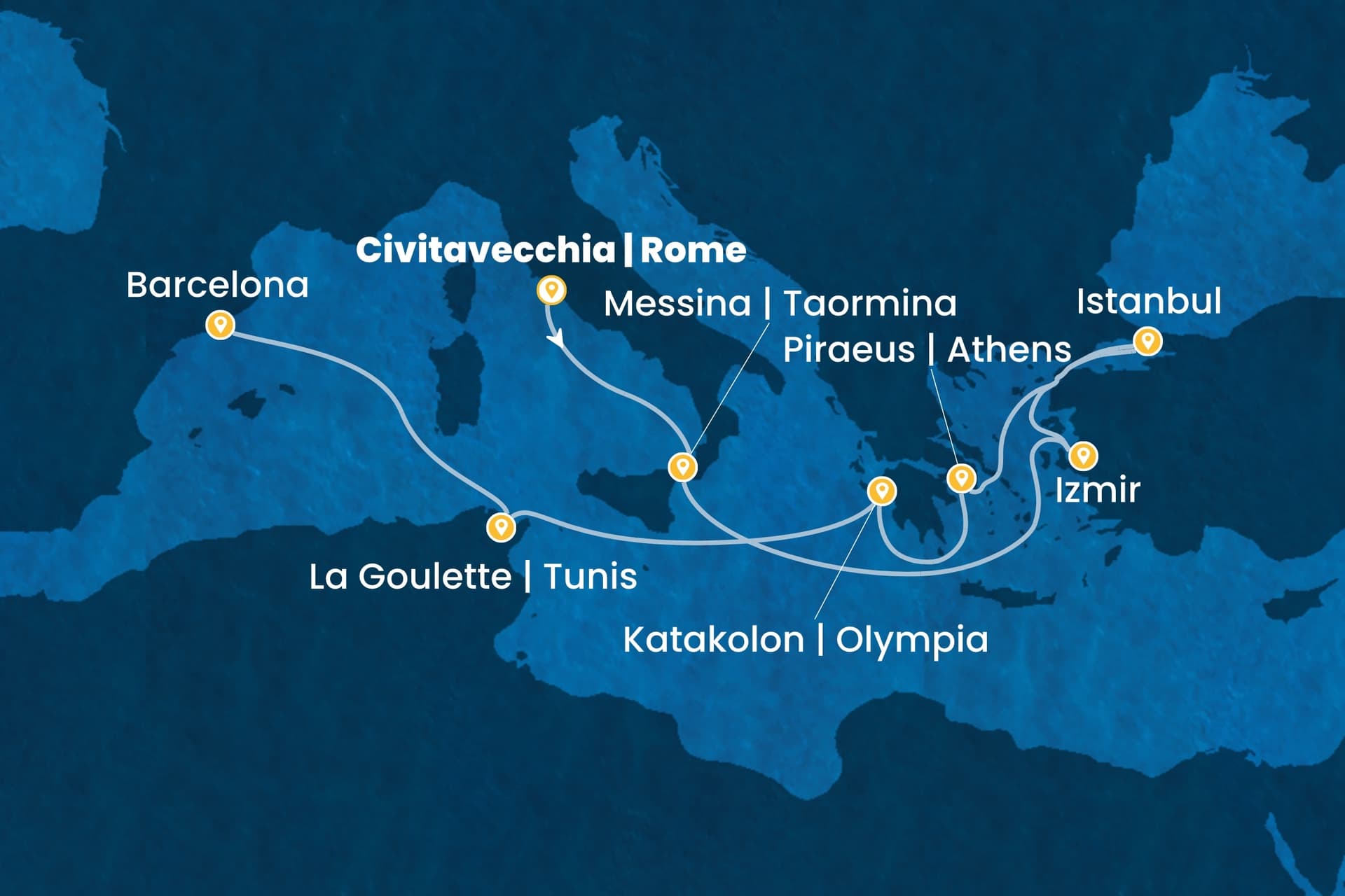 11 nights cruise on Costa Favolosa
from ๐ฎ๐น Civitavecchia to ๐ช๐ธ Barcelona