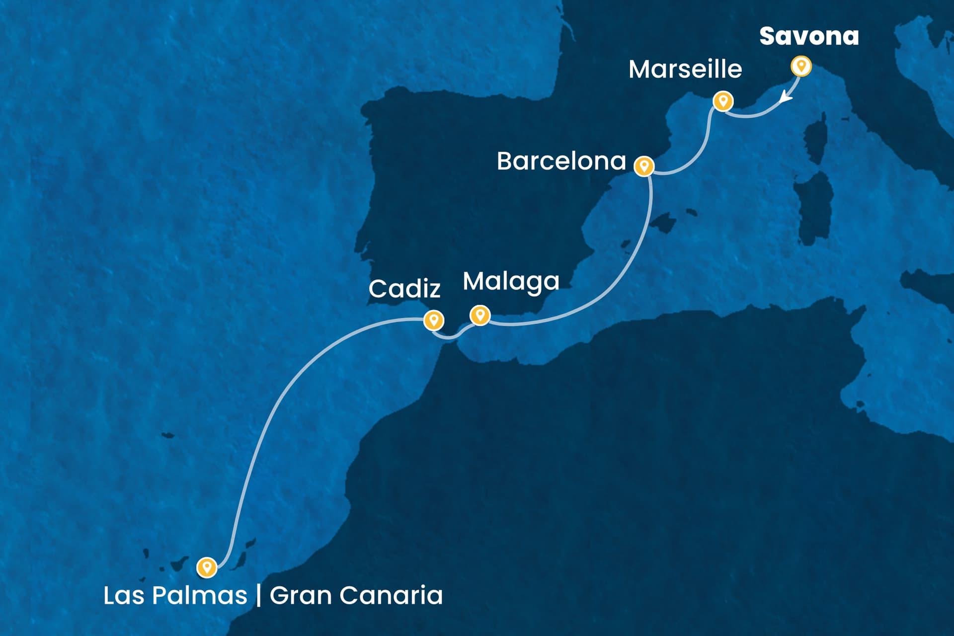 7 nights cruise on Costa Smeralda
from ๐ฎ๐น Savona to ๐ช๐ธ Las Palmas
