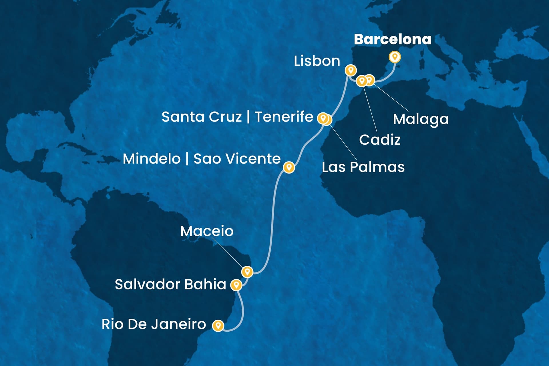 19 nights cruise on Costa Diadema
from ๐ช๐ธ Barcelona to ๐ง๐ท Rio de Janeiro