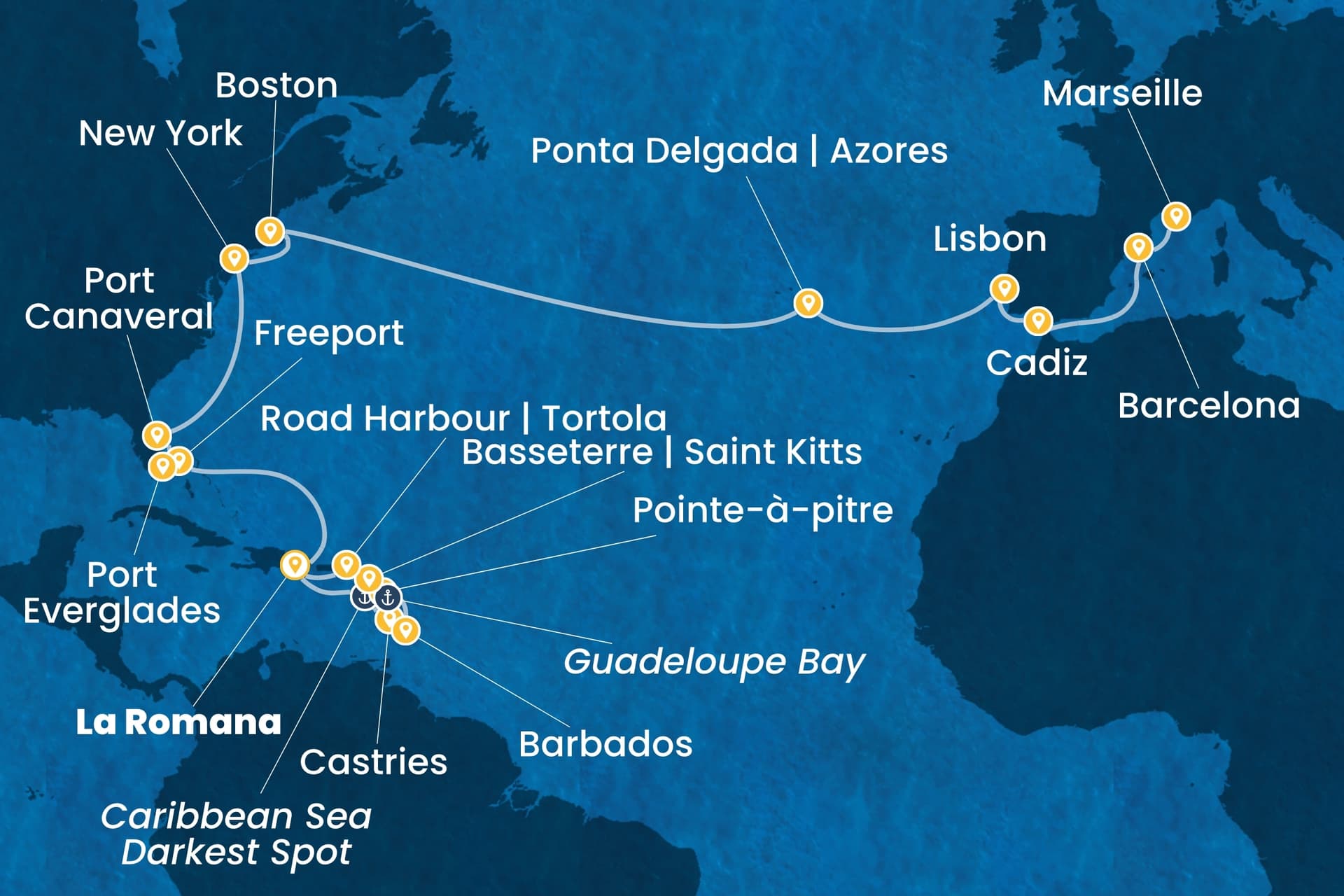 30 nights cruise on Costa Fascinosa
from ๐ฉ๐ด La Romana to ๐ซ๐ท Marseille