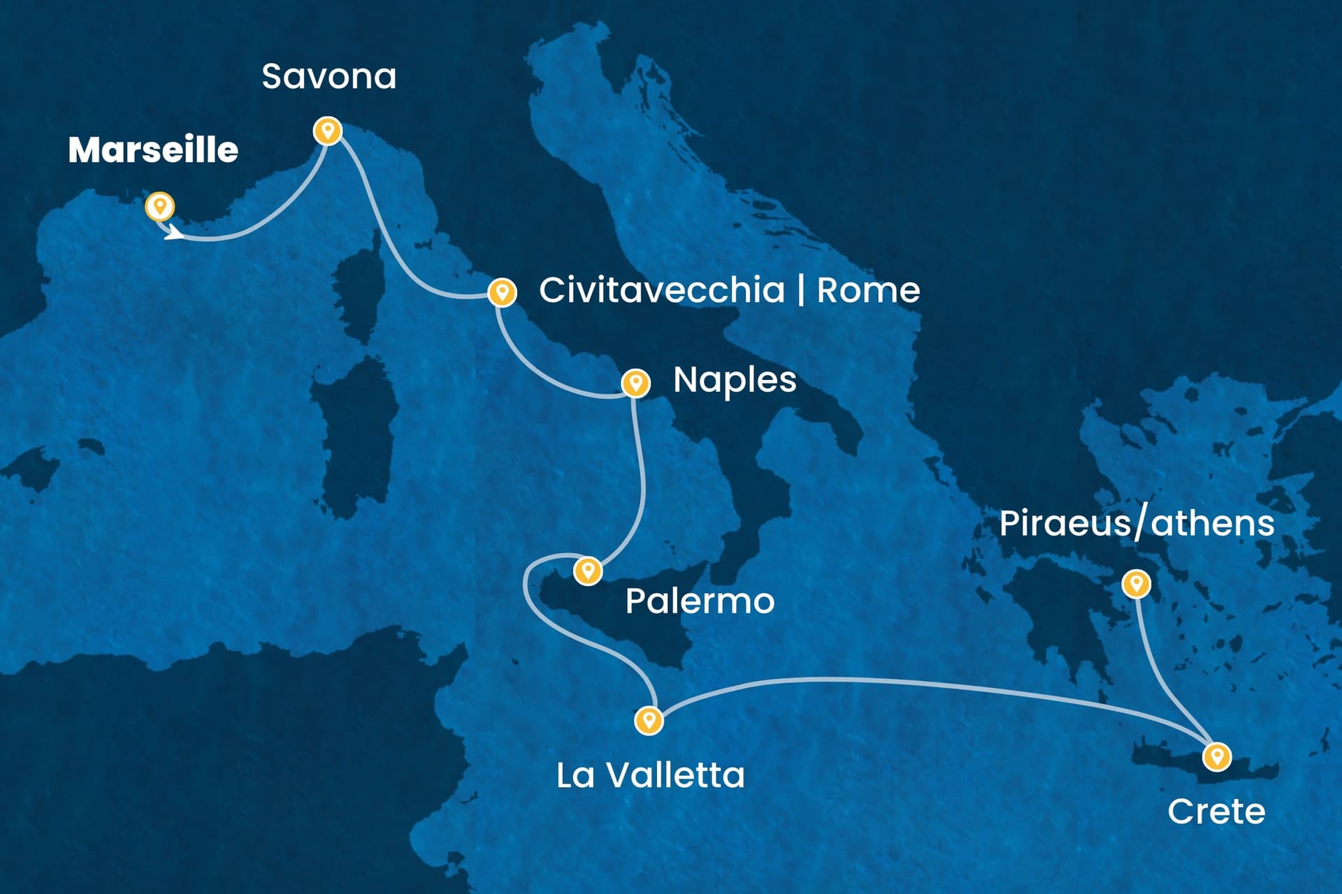 8 nights cruise on Costa Pacifica
from ๐ซ๐ท Marseille to ๐ฌ๐ท Piraeus
