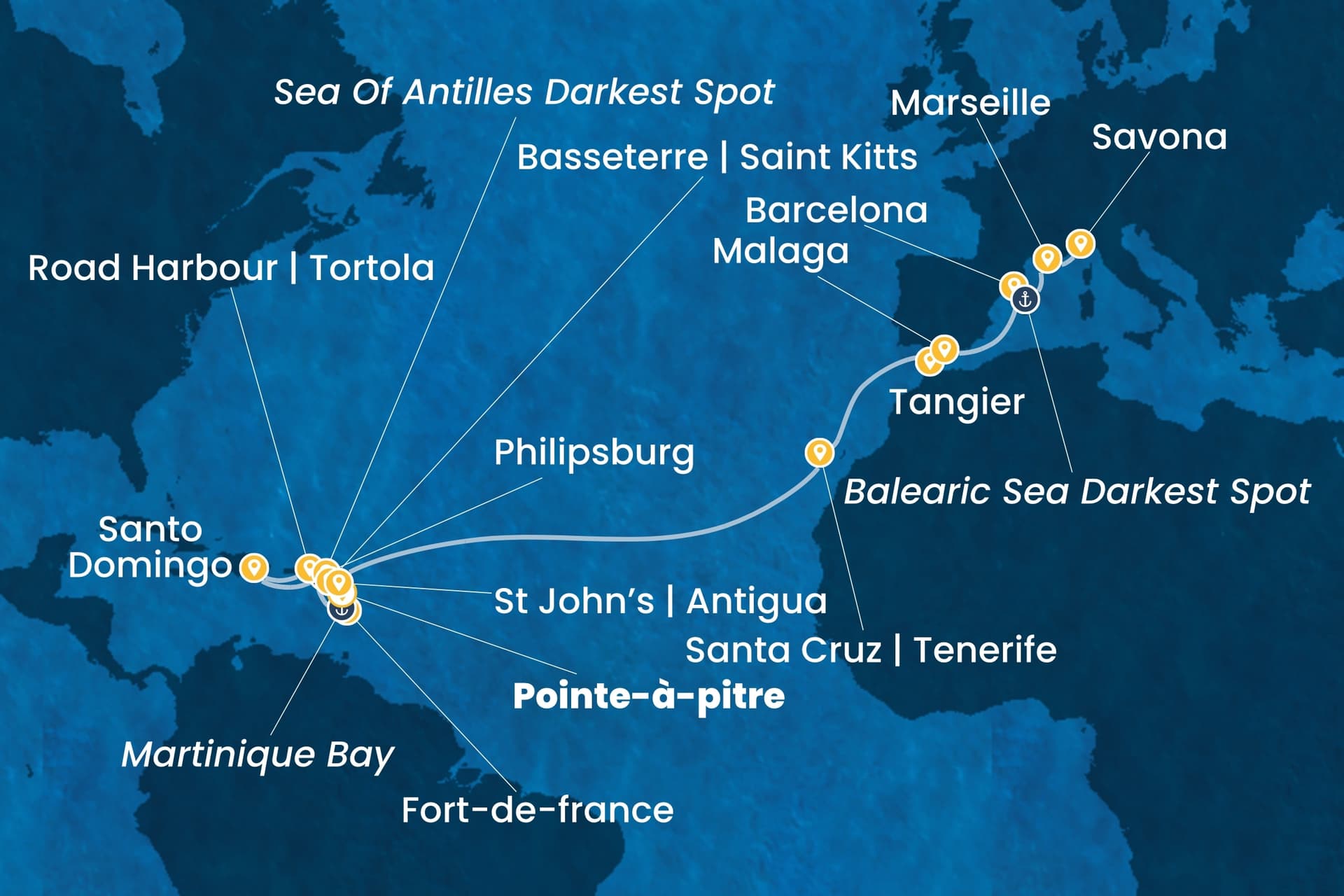 23 nights cruise on Costa Favolosa
from ๐ฌ๐ต Pointe-ร -Pitre to ๐ฎ๐น Savona