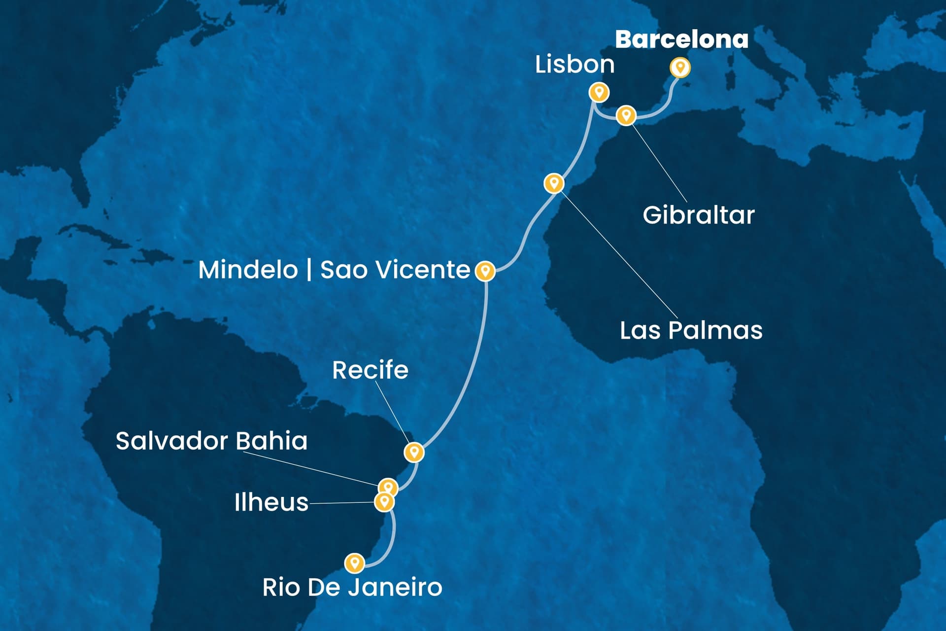 17 nights cruise on Costa Favolosa
from ๐ช๐ธ Barcelona to ๐ง๐ท Rio de Janeiro