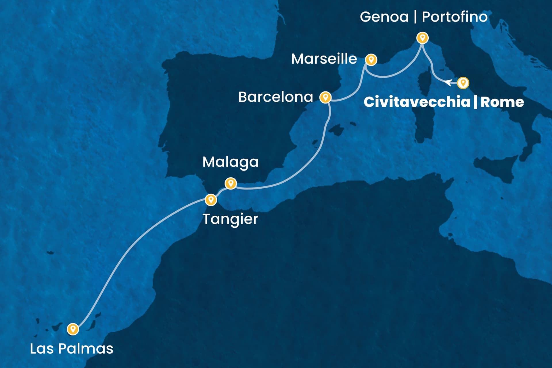 8 nights cruise on Costa Smeralda
from ๐ฎ๐น Civitavecchia to ๐ช๐ธ Las Palmas