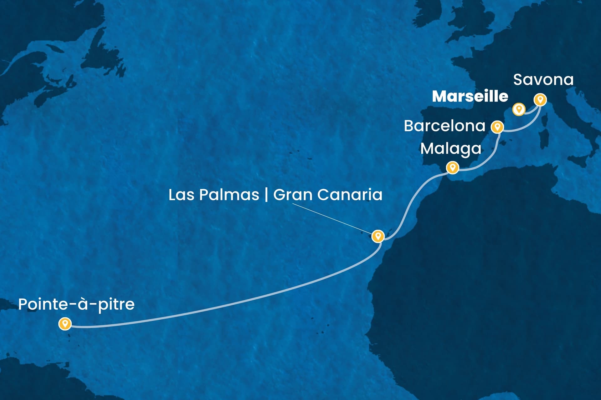 13 nights cruise on Costa Fascinosa
from ๐ซ๐ท Marseille to ๐ฌ๐ต Pointe a Pitre
