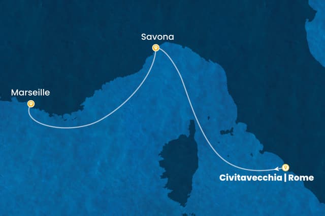 2 nights cruise on Costa Smeralda
from 🇮🇹 Civitavecchia to 🇫🇷 Marseille