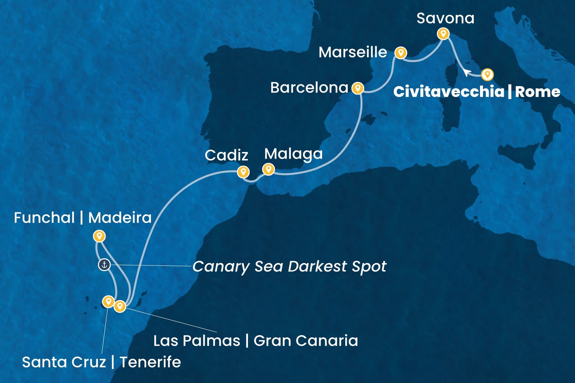 11 nights cruise on Costa Smeralda
from ๐ฎ๐น Civitavecchia to ๐ช๐ธ Tenerife