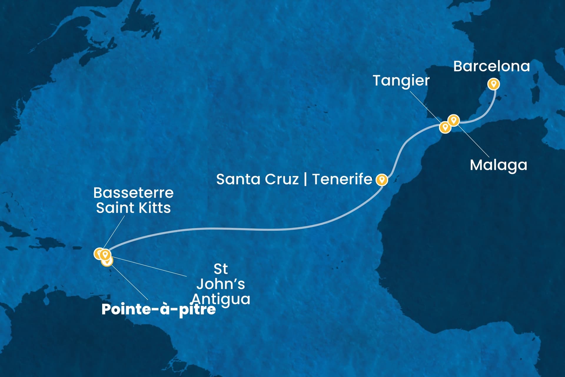 14 nights cruise on Costa Favolosa
from ๐ฌ๐ต Pointe-ร -Pitre to ๐ช๐ธ Barcelona