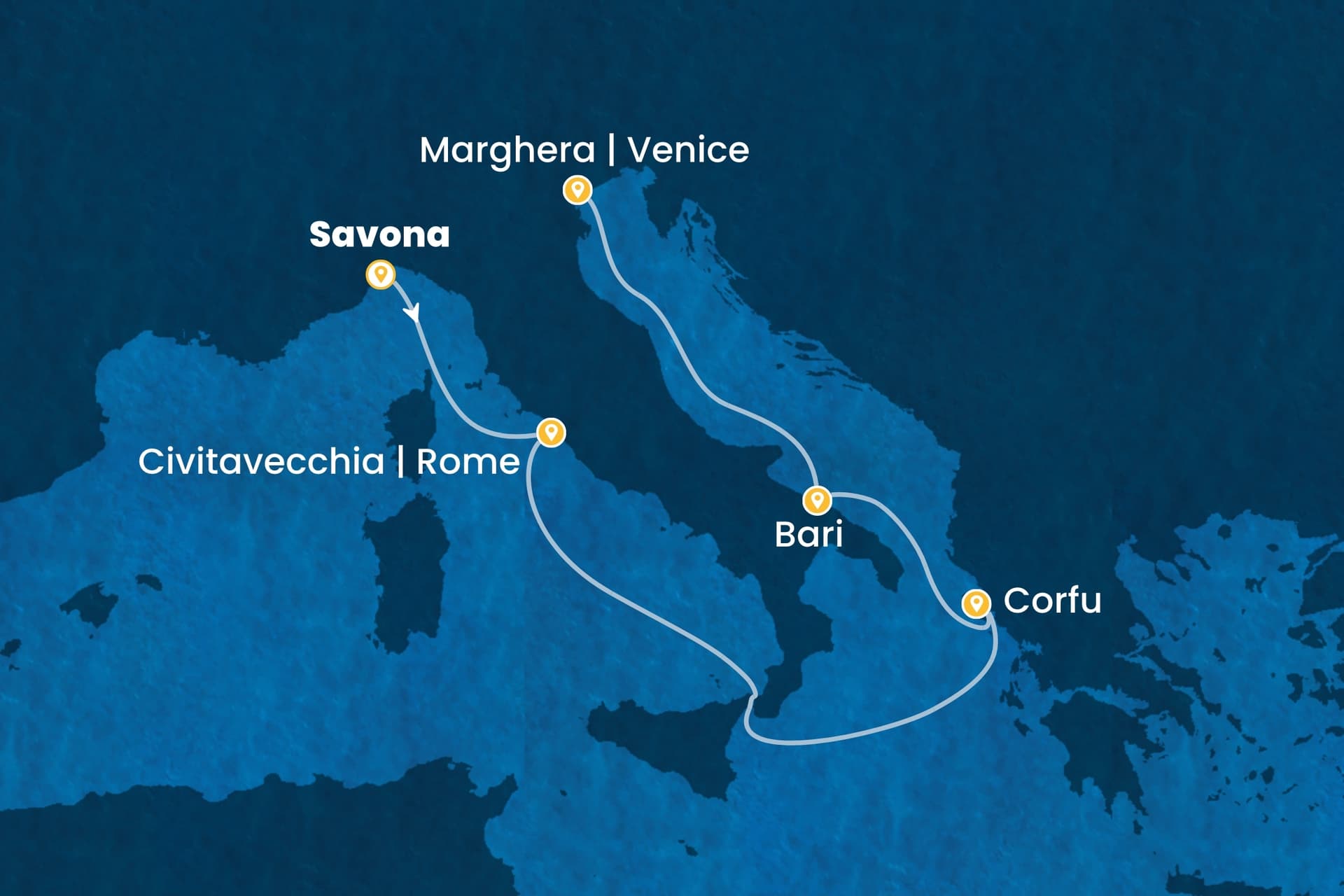 5 nights cruise on Costa Deliziosa
from ๐ฎ๐น Savona to ๐ฎ๐น Marghera