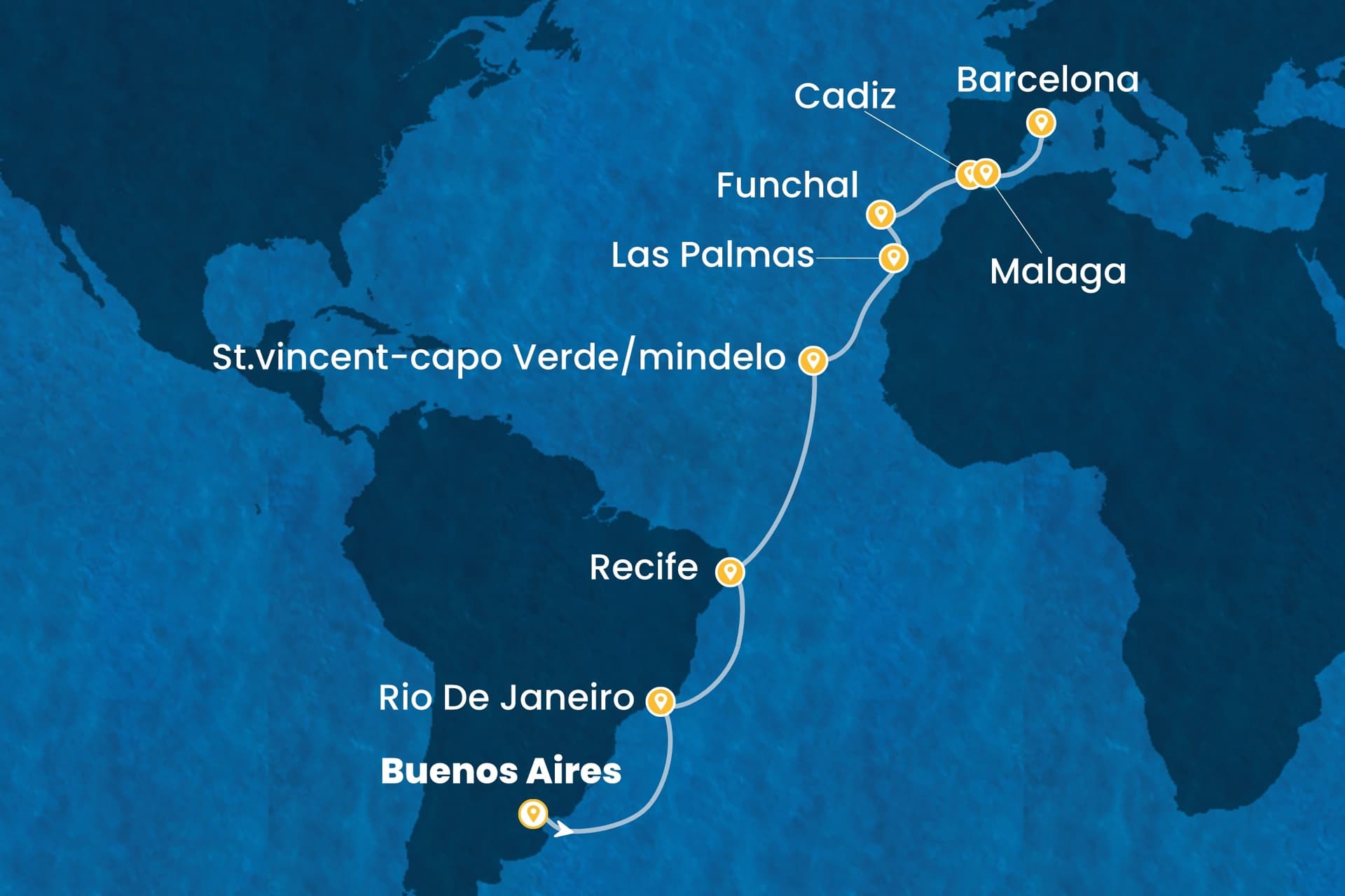 20 nights cruise on Costa Serena
from ๐ฆ๐ท Buenos Aires to ๐ช๐ธ Barcelona