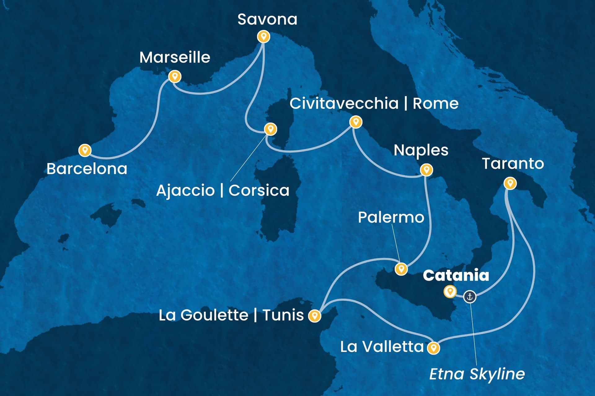 10 nights cruise on Costa Fascinosa
from ๐ฎ๐น Catania to ๐ช๐ธ Barcelona