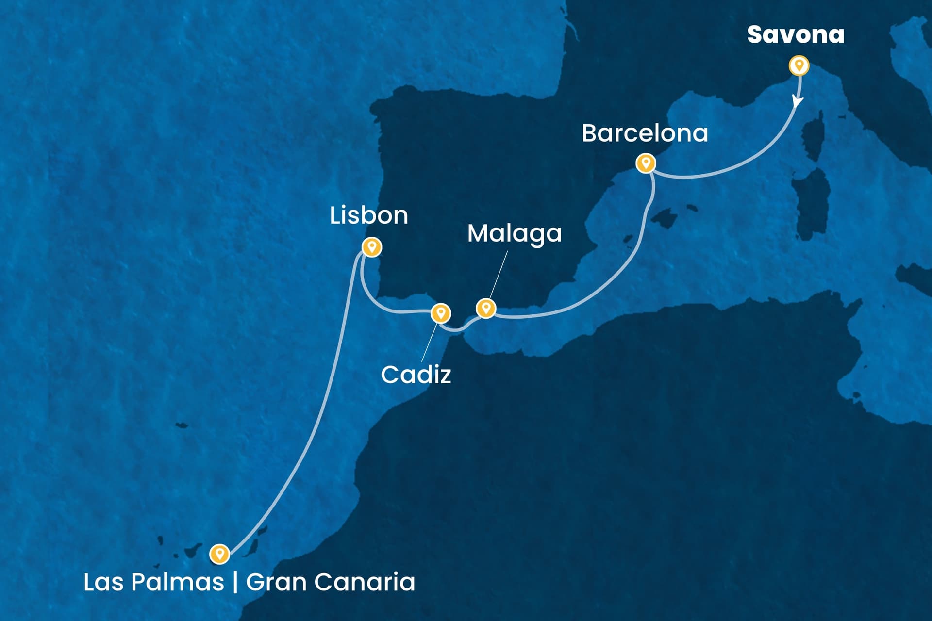 8 nights cruise on Costa Diadema
from ๐ฎ๐น Savona to ๐ช๐ธ Las Palmas