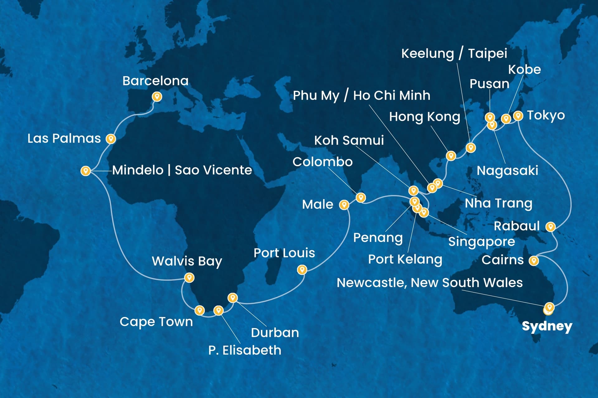 71 nights Extraordinary cruise on Costa Deliziosa
from ๐ฆ๐บ Sydney to ๐ช๐ธ Barcelona