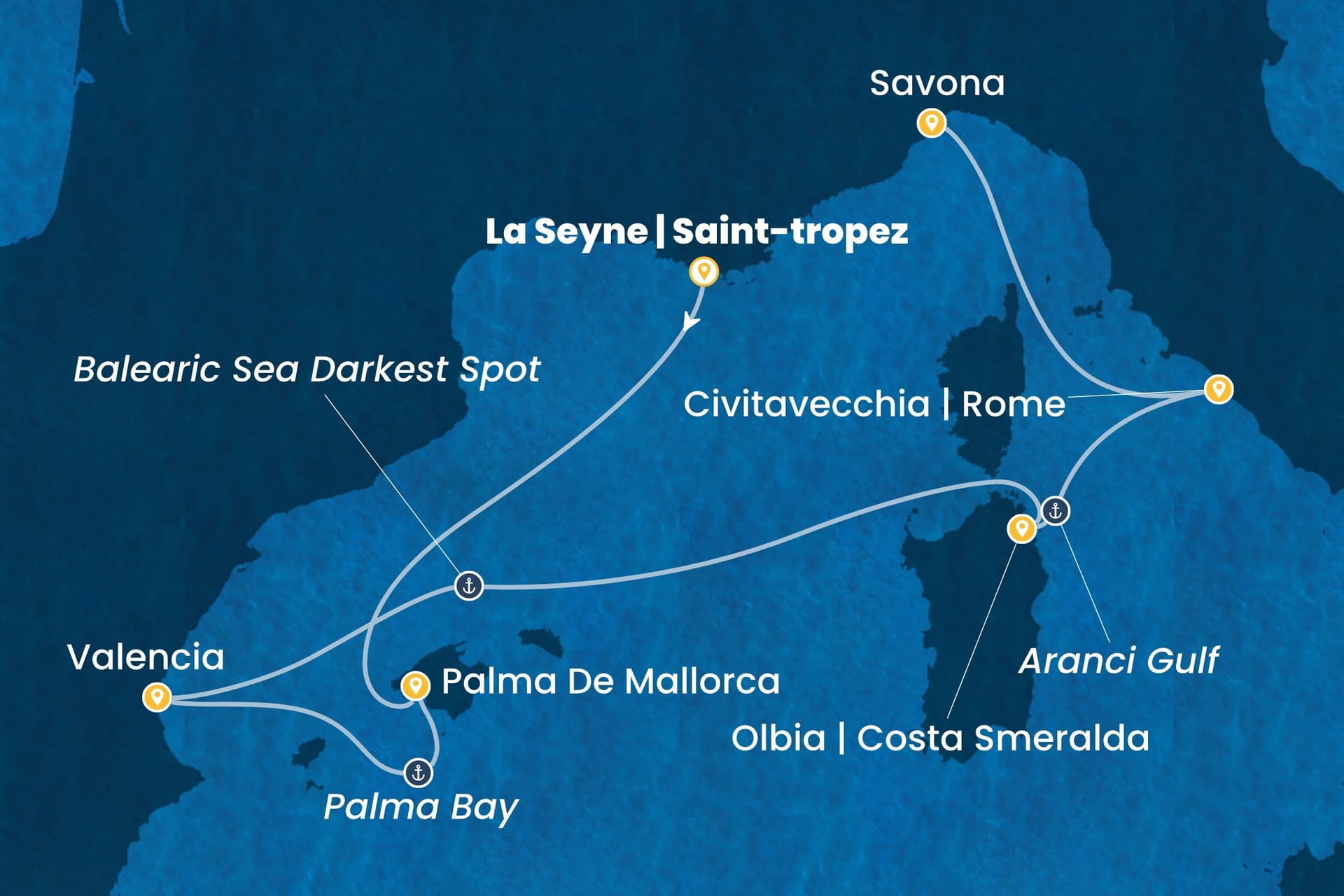 6 nights cruise on Costa Pacifica
from ๐ซ๐ท La Seyne-sur-Mer to ๐ฎ๐น Savona