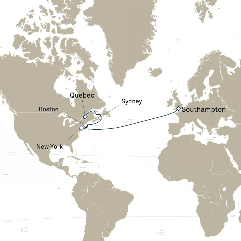 15 nights North East American cruise on Queen Mary 2
from ๐ฌ๐ง Southampton to ๐จ๐ฆ Quebec City