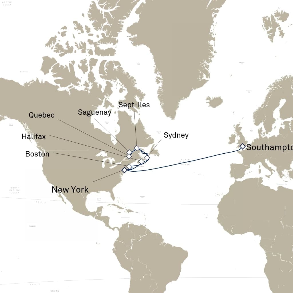 22 nights North East American cruise on Queen Mary 2
from ๐บ๐ธ New York to ๐ฌ๐ง Southampton