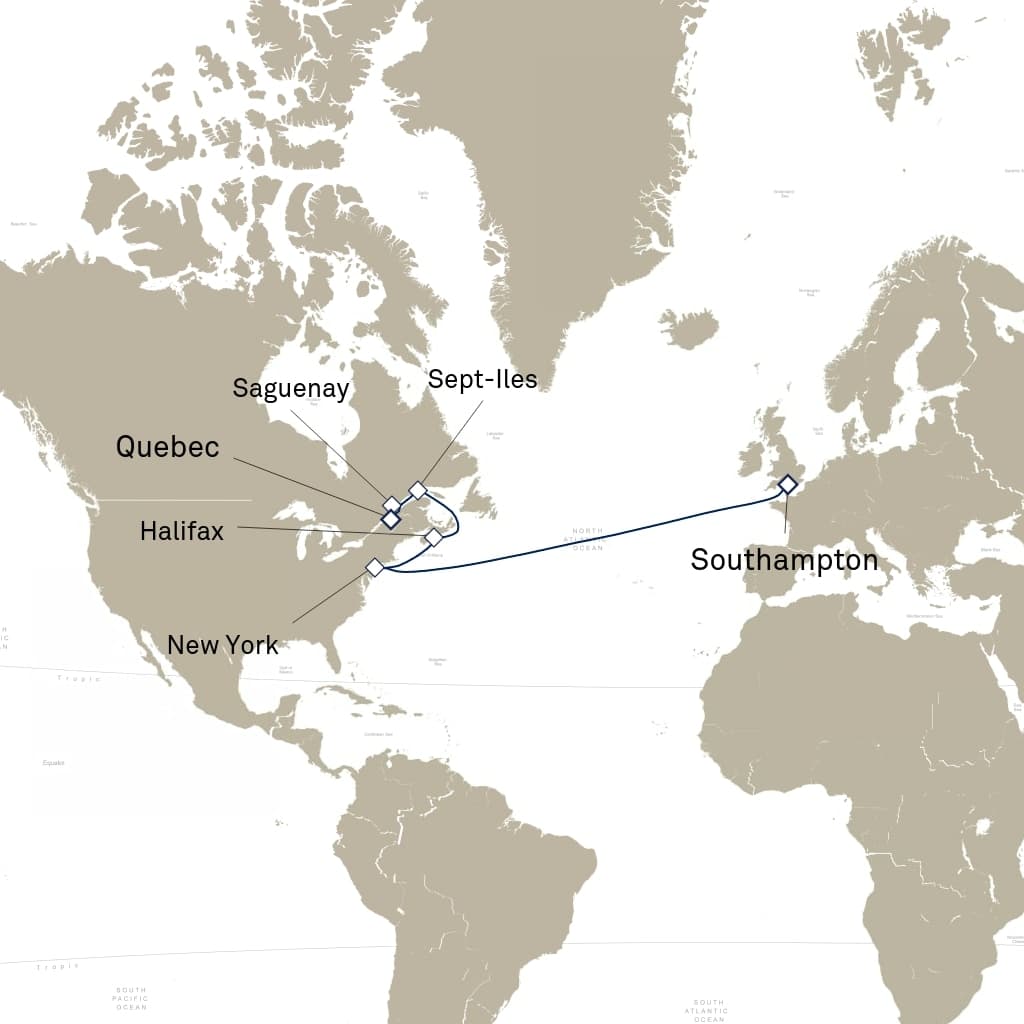 14 nights Transatlantic cruise on Queen Mary 2
from ๐จ๐ฆ Quebec City to ๐ฌ๐ง Southampton