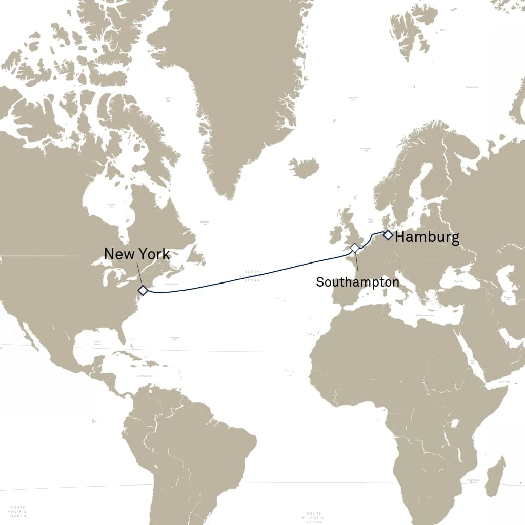 9 nights Transatlantic cruise on Queen Mary 2
from ๐บ๐ธ New York to ๐ฉ๐ช Hamburg