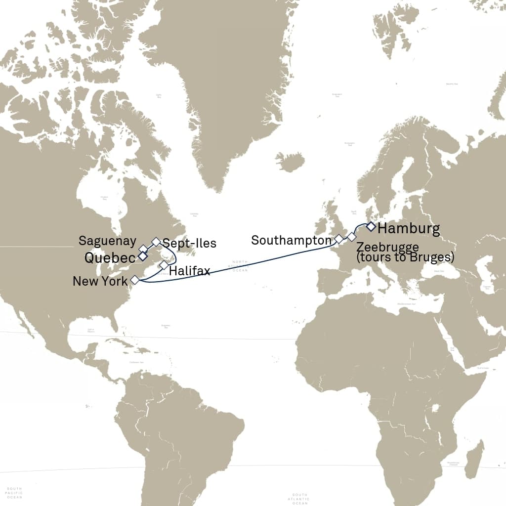 17 nights Transatlantic cruise on Queen Mary 2
from ๐จ๐ฆ Quebec City to ๐ฉ๐ช Hamburg