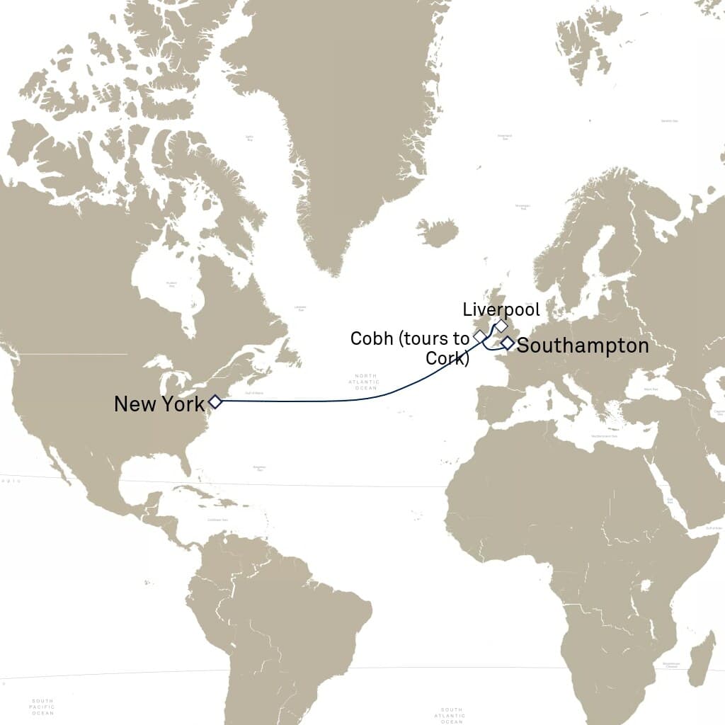 12 nights Mediterranean cruise on Queen Mary 2
from ๐บ๐ธ New York to ๐ฌ๐ง Southampton