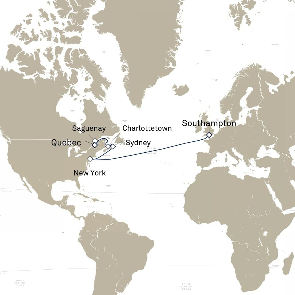 14 nights Transatlantic cruise on Queen Mary 2
from ๐จ๐ฆ Quebec City to ๐ฌ๐ง Southampton