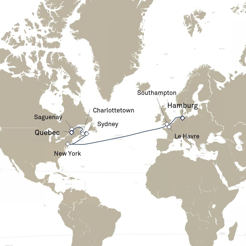 17 nights Transatlantic cruise on Queen Mary 2
from ๐จ๐ฆ Quebec City to ๐ฉ๐ช Hamburg