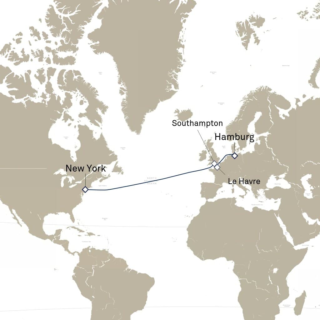 10 nights Transatlantic cruise on Queen Mary 2
from ๐บ๐ธ New York to ๐ฉ๐ช Hamburg