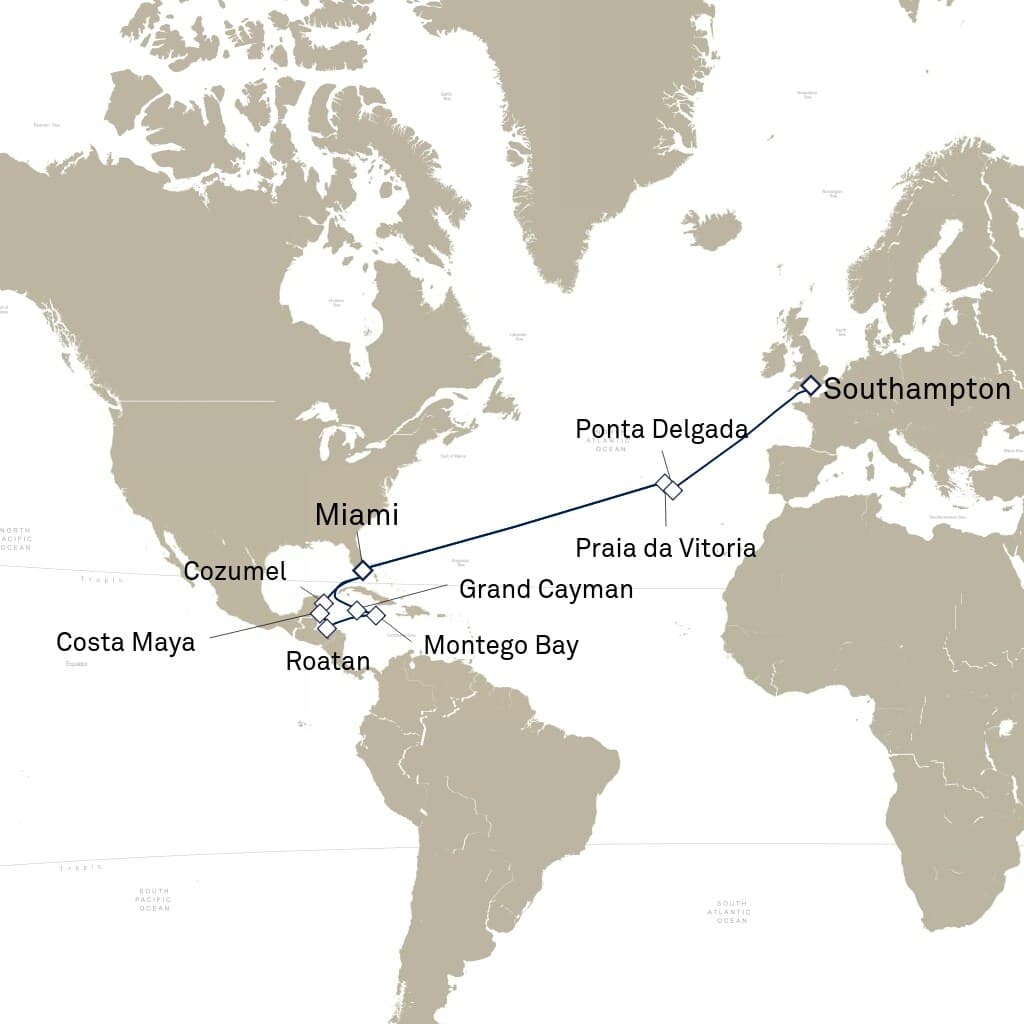 21 nights Caribbean cruise on Queen Elizabeth
from ๐บ๐ธ Miami to ๐ฌ๐ง Southampton