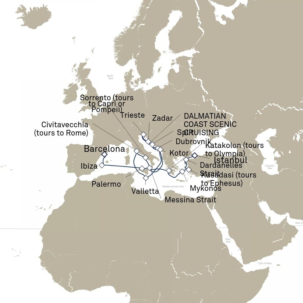 21 nights Mediterranean cruise on Queen Elizabeth
from ๐น๐ท Istanbul to ๐ช๐ธ Barcelona