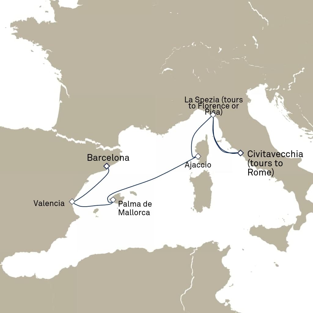 7 nights Mediterranean cruise on Queen Elizabeth
from 🇪🇸 Barcelona to 🇮🇹 Civitavecchia
