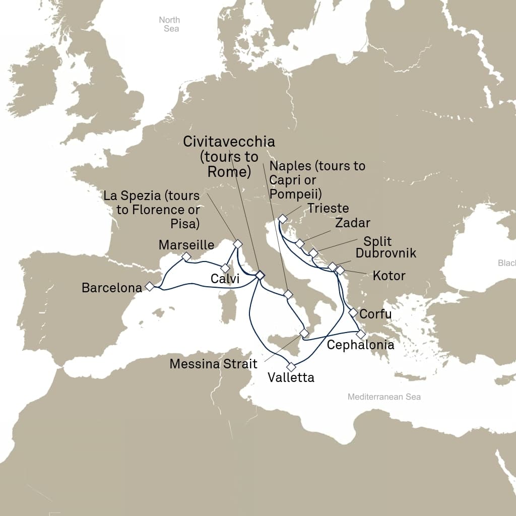 21 nights Mediterranean cruise on Queen Elizabeth
from ๐ฎ๐น Civitavecchia