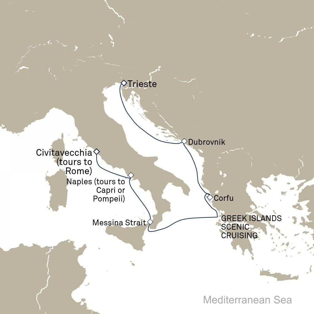 7 nights Mediterranean cruise on Queen Elizabeth
from ๐ฎ๐น Trieste to ๐ฎ๐น Civitavecchia