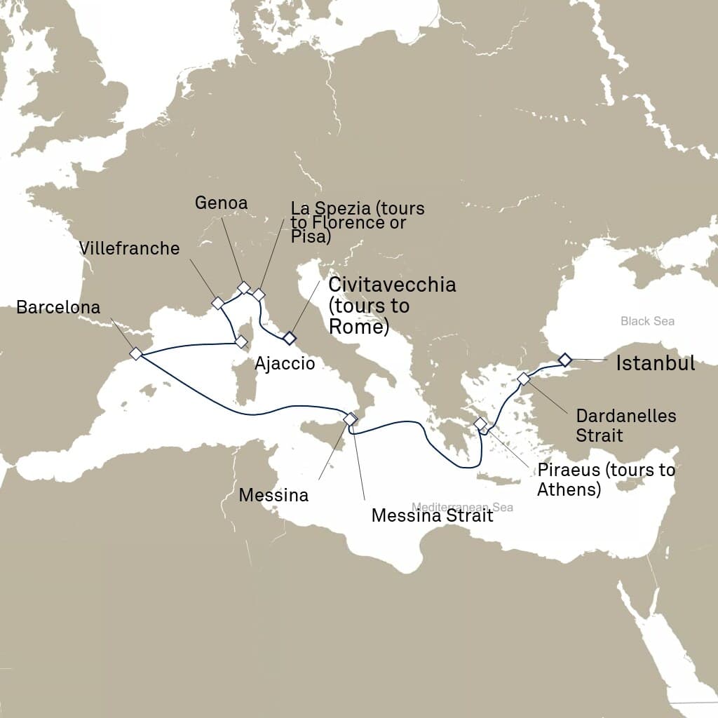 14 nights Mediterranean cruise on Queen Elizabeth
from ๐ฎ๐น Civitavecchia to ๐น๐ท Istanbul