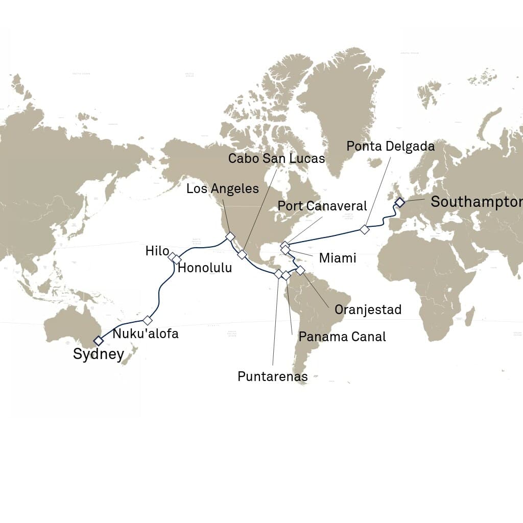 46 nights Extraordinary cruise on Queen Elizabeth
from ๐ฆ๐บ Sydney to ๐ฌ๐ง Southampton