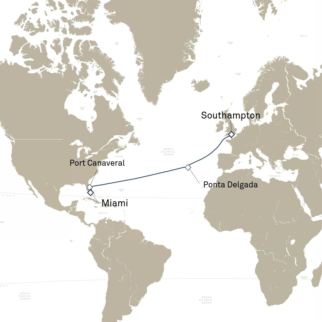 12 nights Mediterranean cruise on Queen Elizabeth
from ๐บ๐ธ Miami to ๐ฌ๐ง Southampton