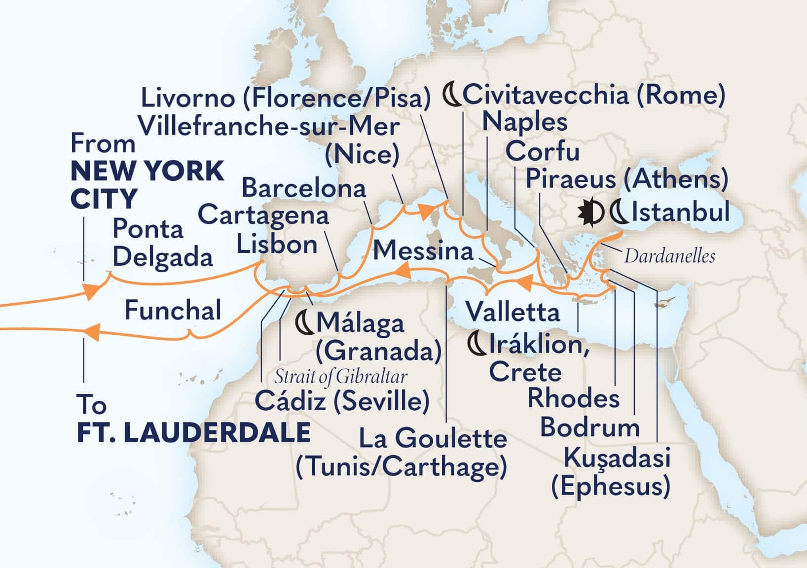 48 nights Mediterranean cruise on Volendam
from ๐บ๐ธ New York to ๐บ๐ธ Fort Lauderdale