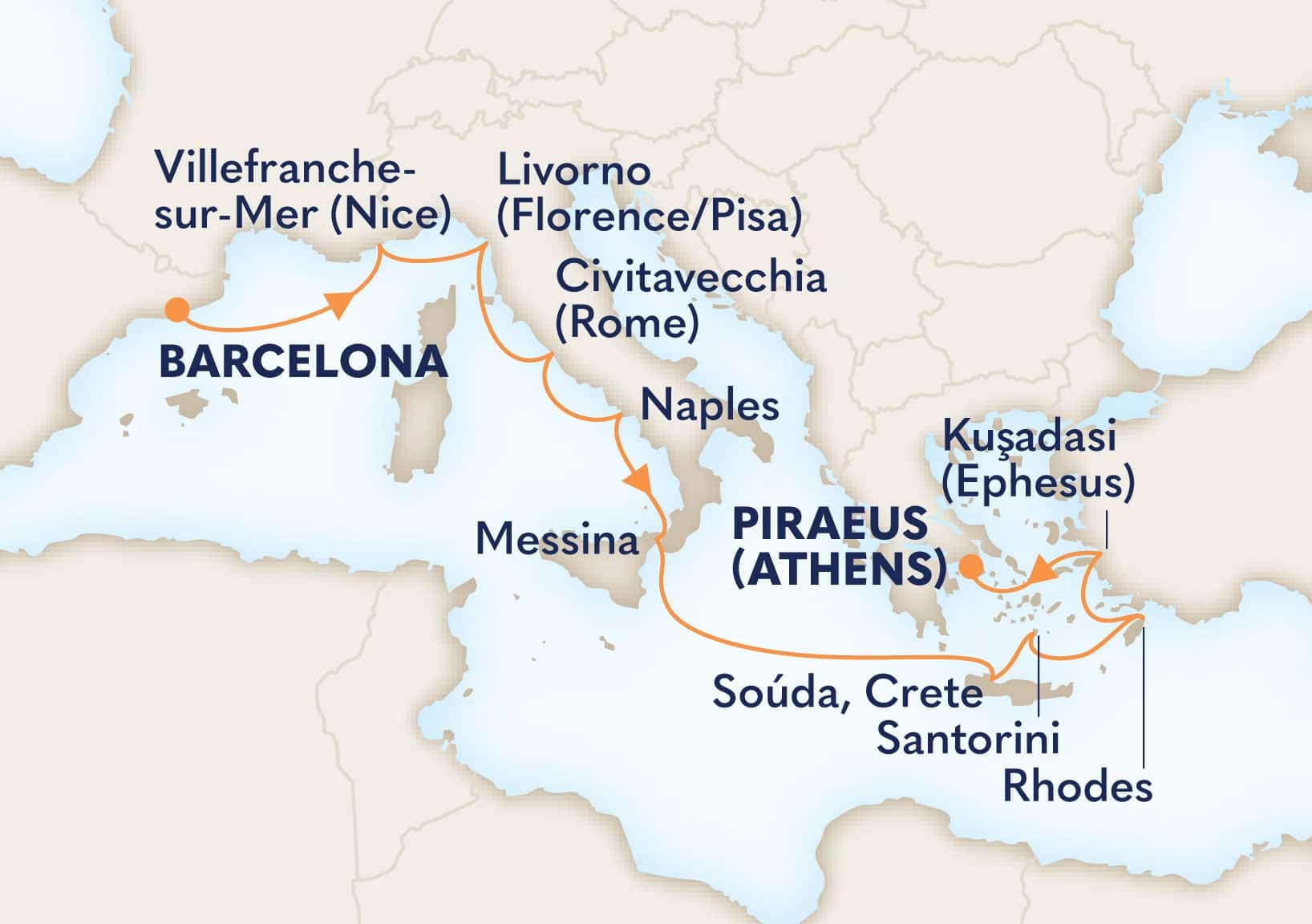 11 nights Mediterranean cruise on Oosterdam
from ๐ช๐ธ Barcelona to ๐ฌ๐ท Athens