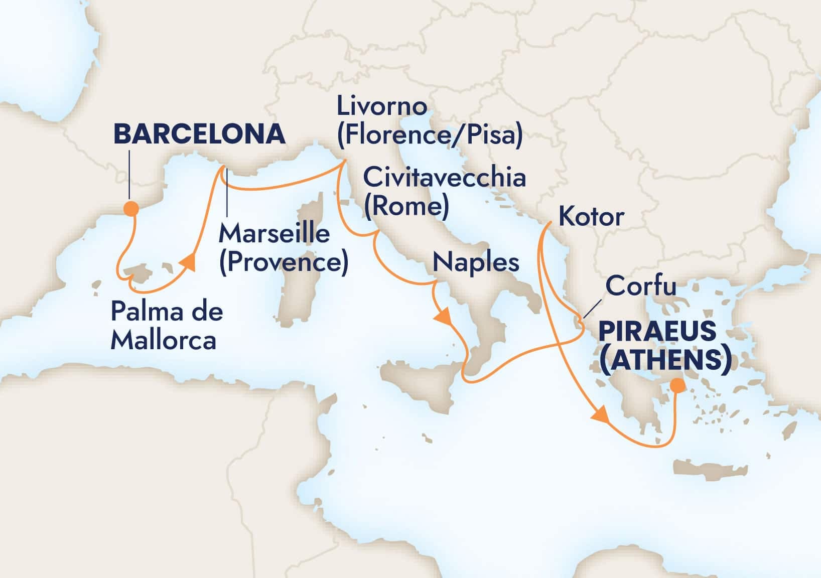 11 nights Mediterranean cruise on Rotterdam
from ๐ช๐ธ Barcelona to ๐ฌ๐ท Athens