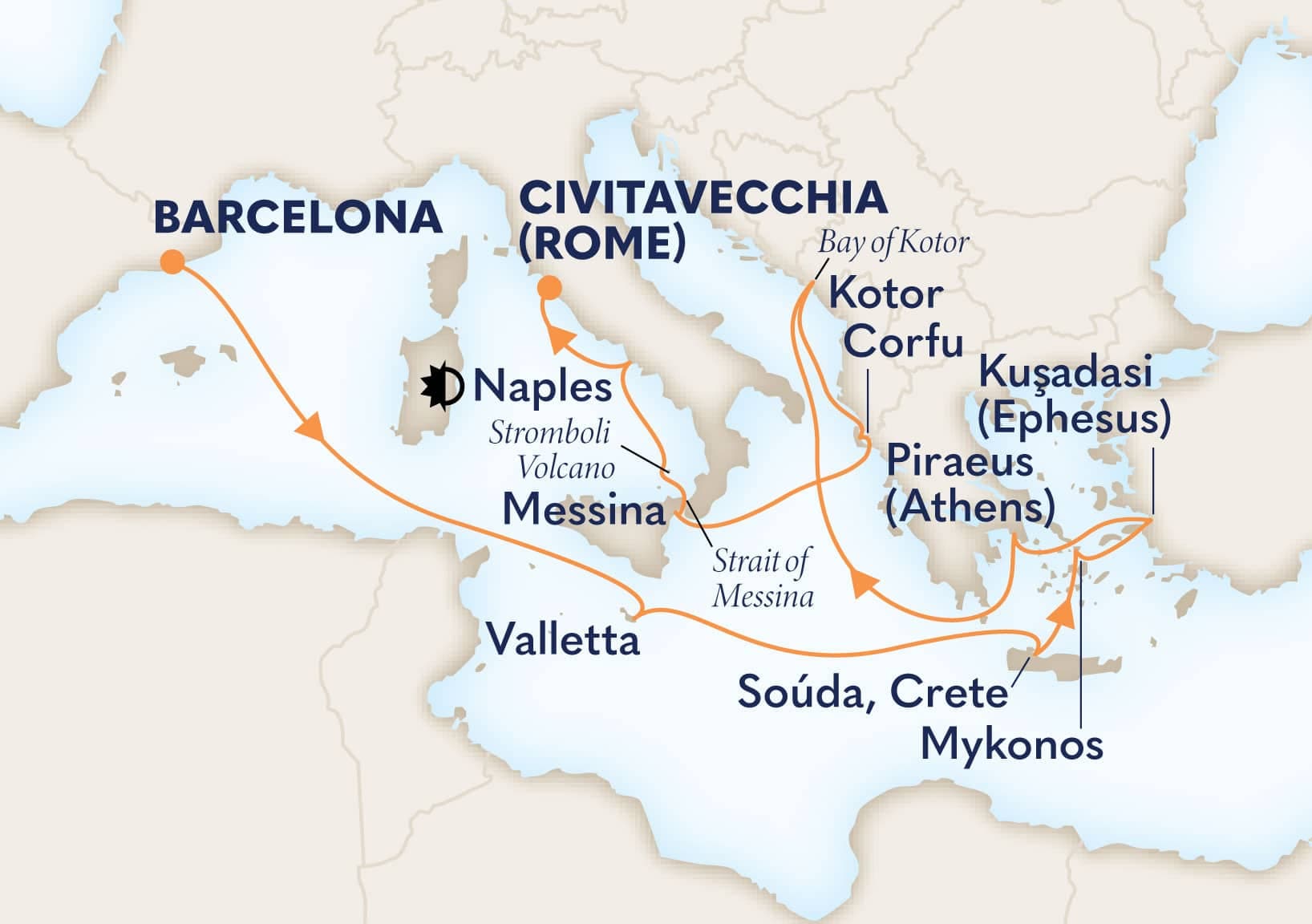 14 nights Mediterranean cruise on Oosterdam
from ๐ช๐ธ Barcelona to ๐ฎ๐น Civitavecchia