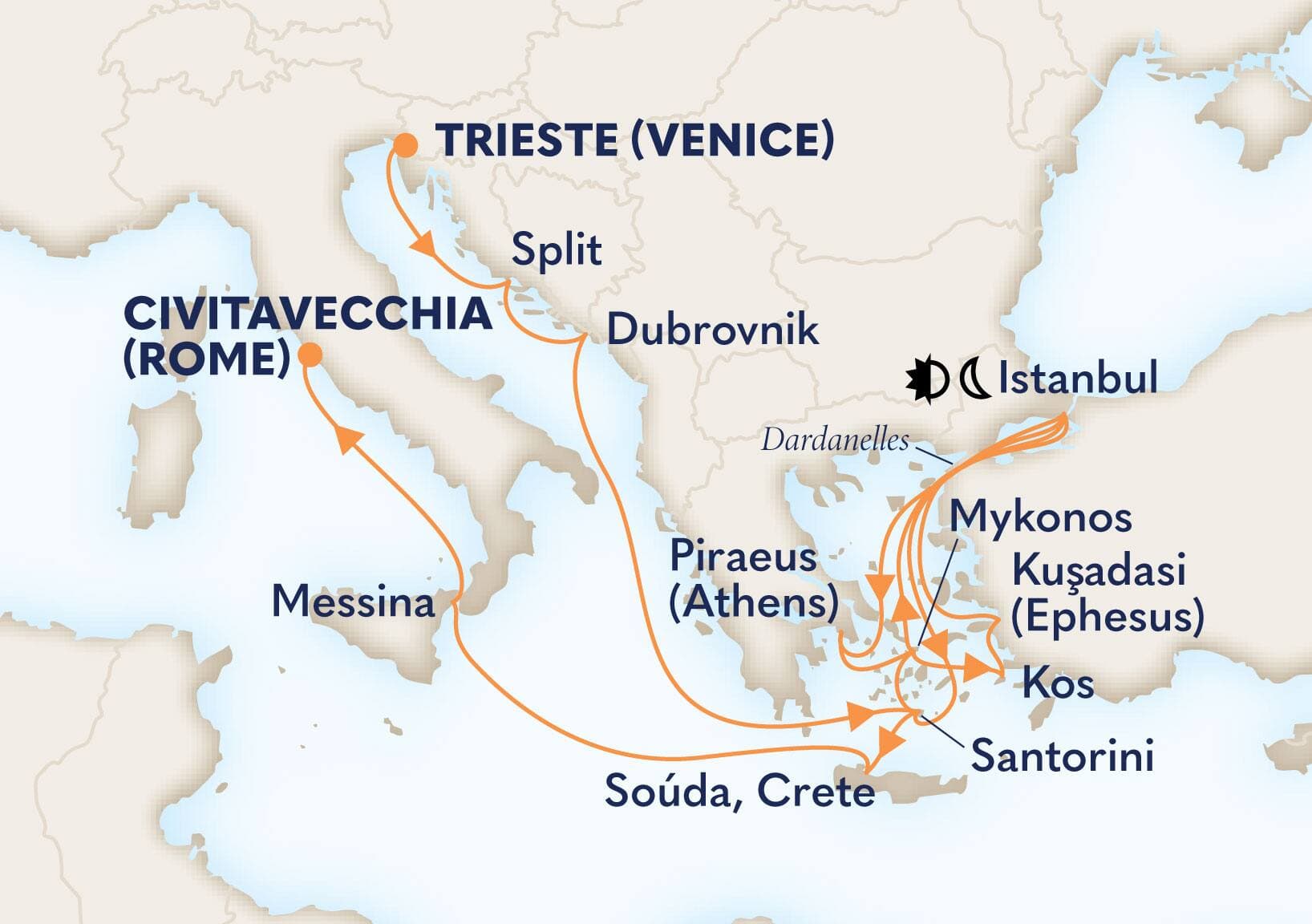 21 nights Mediterranean cruise on Oosterdam
from ๐ฎ๐น Trieste to ๐ฎ๐น Civitavecchia