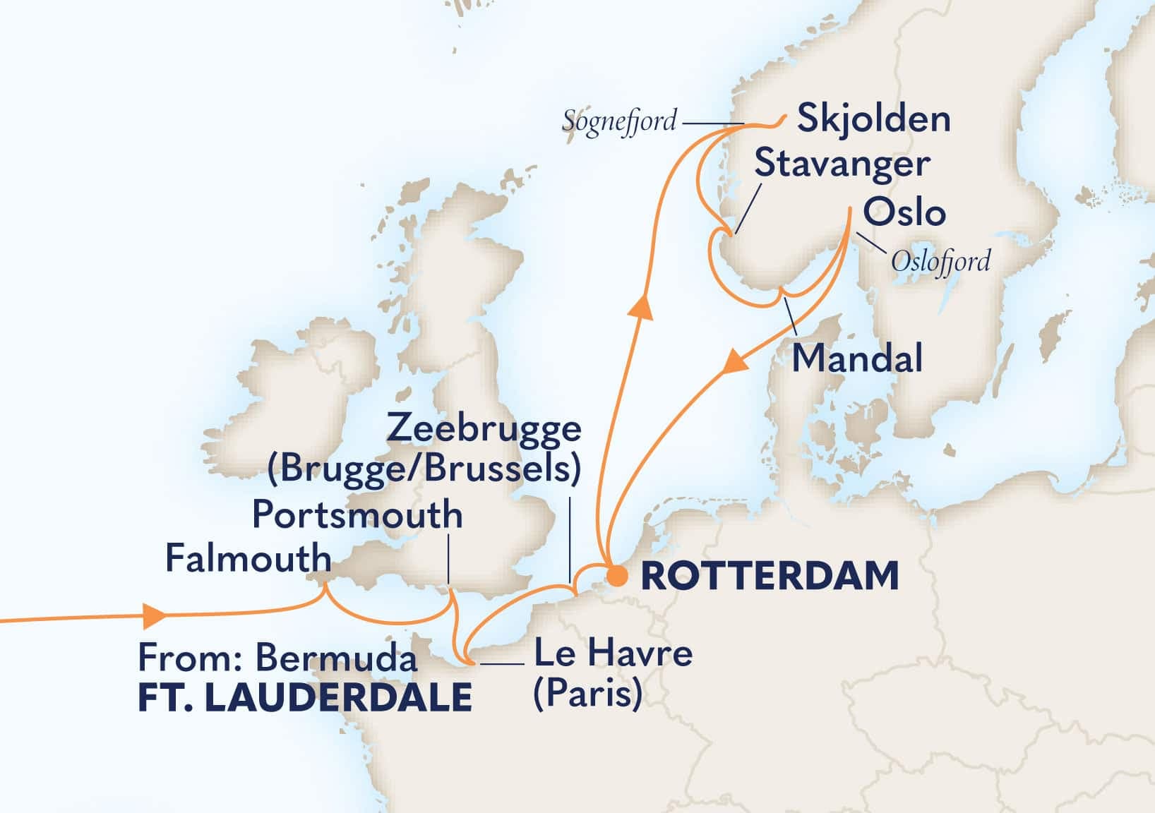 22 nights North European cruise on Rotterdam
from ๐บ๐ธ Fort Lauderdale to ๐ณ๐ฑ Rotterdam