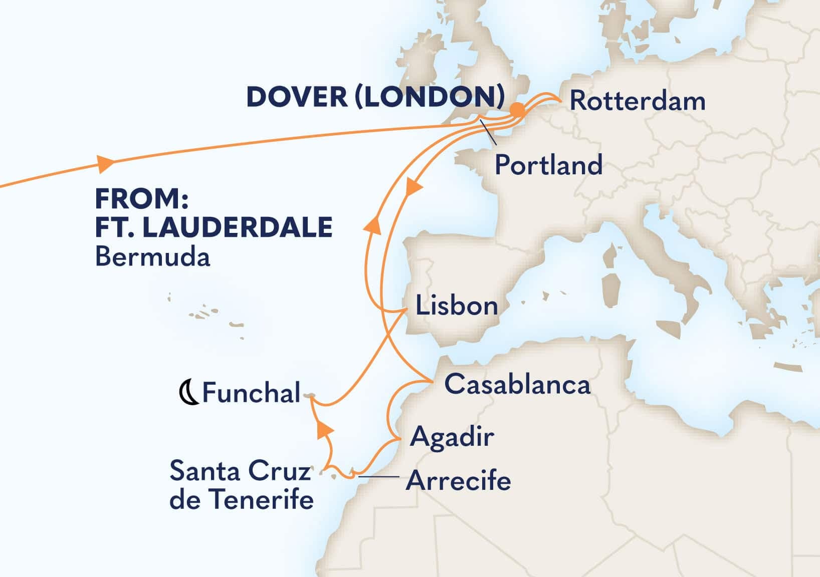 26 nights Mediterranean cruise on Nieuw Statendam
from ๐บ๐ธ Fort Lauderdale to Dover (London), England, UK