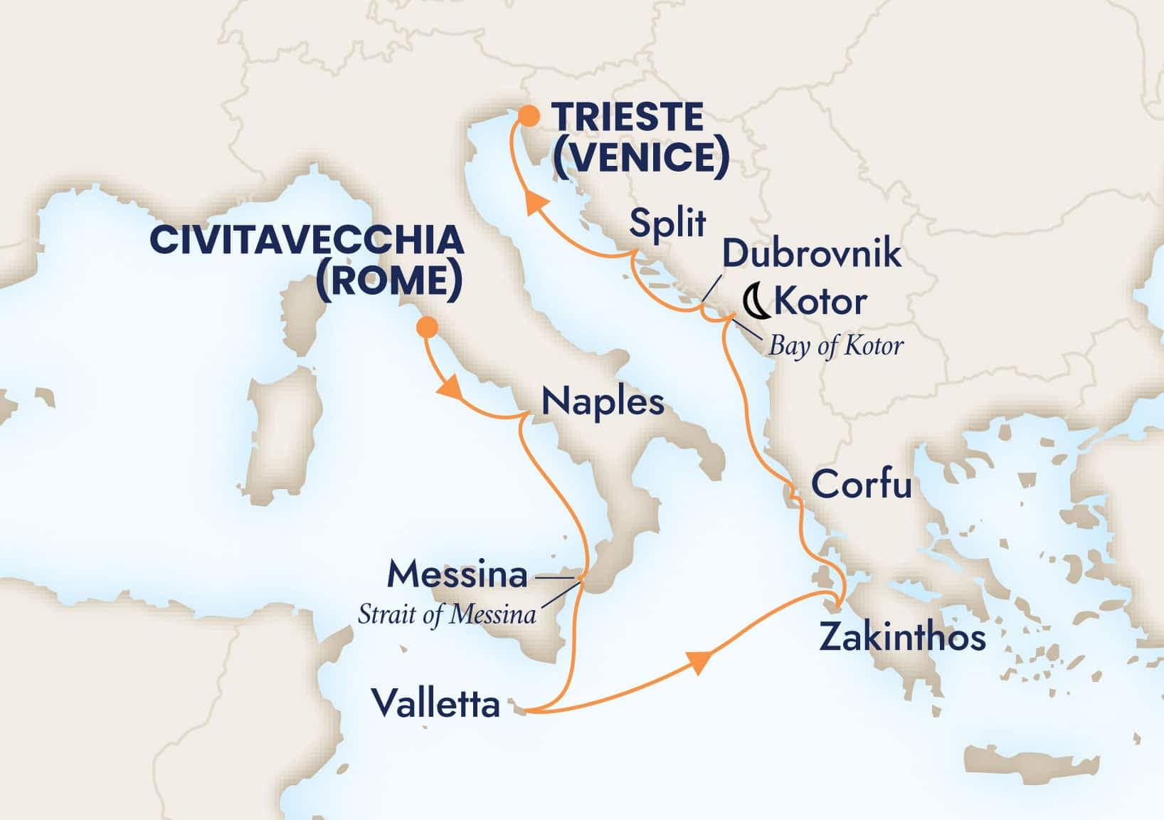 11 nights Mediterranean cruise on Nieuw Amsterdam
from Civitavecchia (Rome), Italy to ๐ฎ๐น Trieste