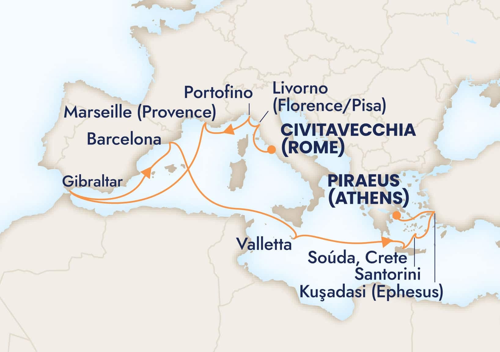 14 nights Mediterranean cruise on Nieuw Amsterdam
from Civitavecchia (Rome), Italy to ๐ฌ๐ท Athens