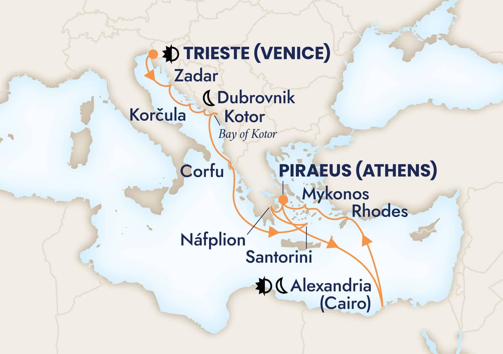 17 nights Mediterranean cruise on Nieuw Amsterdam
from ๐ฎ๐น Trieste to ๐ฌ๐ท Athens