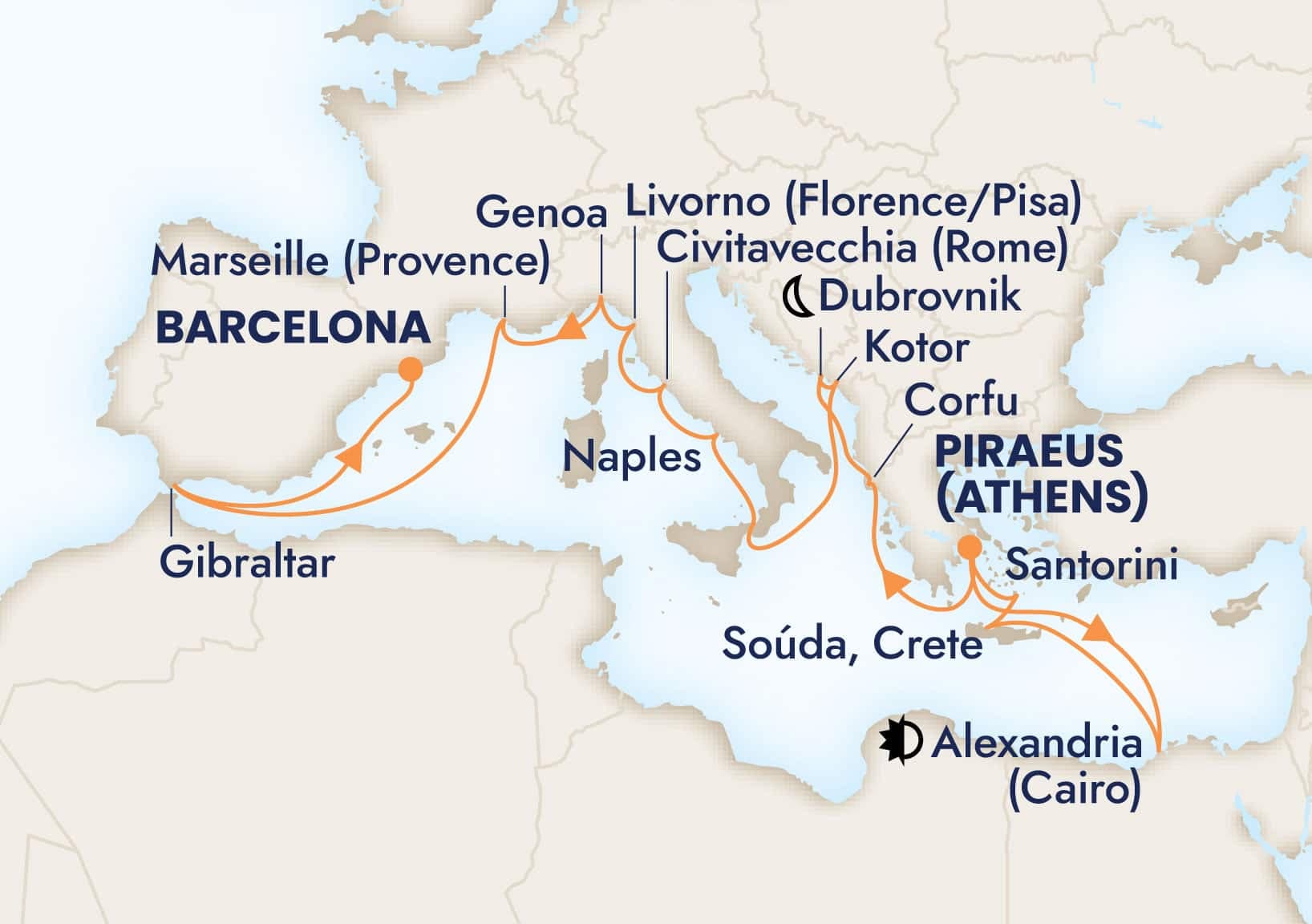 21 nights Mediterranean cruise on Nieuw Statendam
from ๐ฌ๐ท Athens to ๐ช๐ธ Barcelona