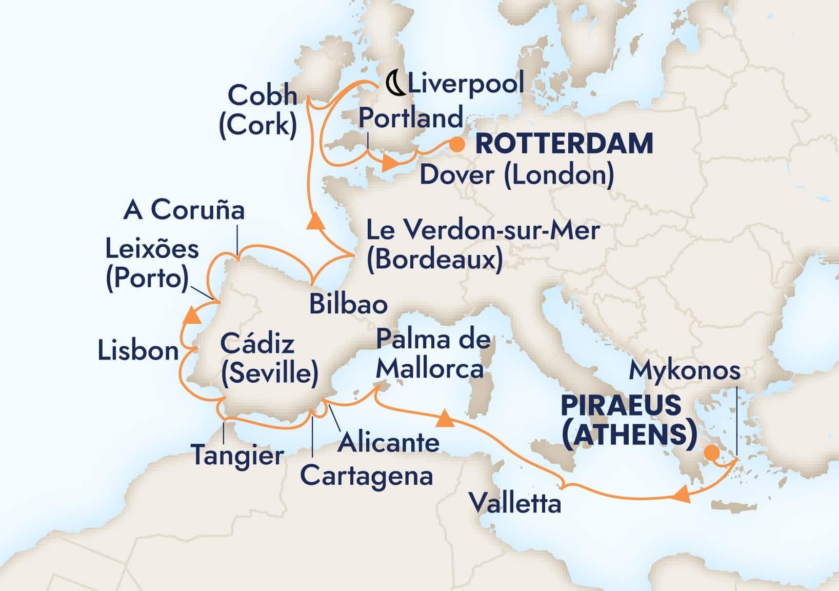 21 nights Mediterranean cruise on Nieuw Statendam
from ๐ฌ๐ท Athens to ๐ณ๐ฑ Rotterdam