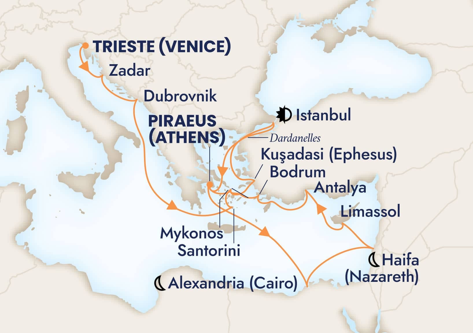 21 nights Mediterranean cruise on Nieuw Amsterdam
from ๐ฎ๐น Trieste to ๐ฌ๐ท Athens